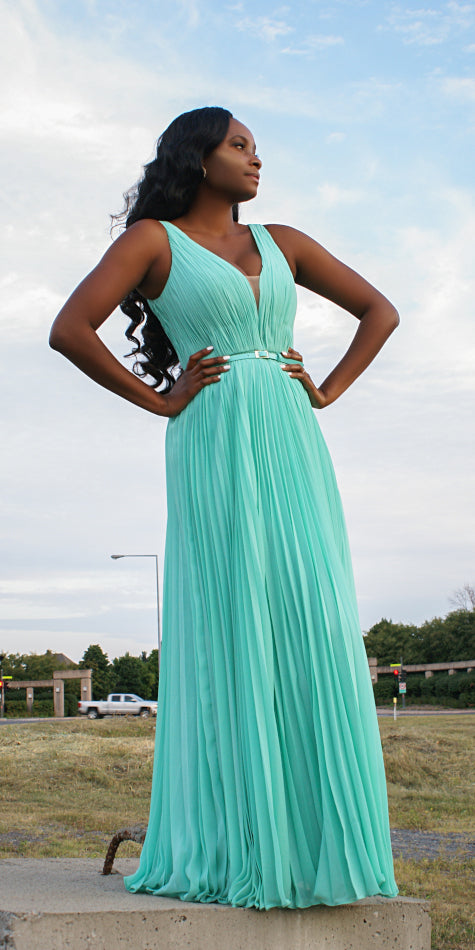 Come-Pleat Perfection Mint Dress