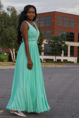 Come-Pleat Perfection Mint Dress