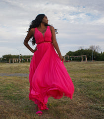 Come-Pleat Perfection Fuchsia Dress