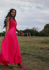 Come-Pleat Perfection Fuchsia Dress