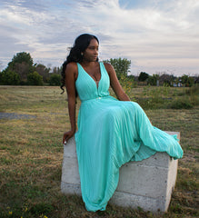 Come-Pleat Perfection Mint Dress