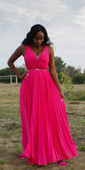 Come-Pleat Perfection Fuchsia Dress